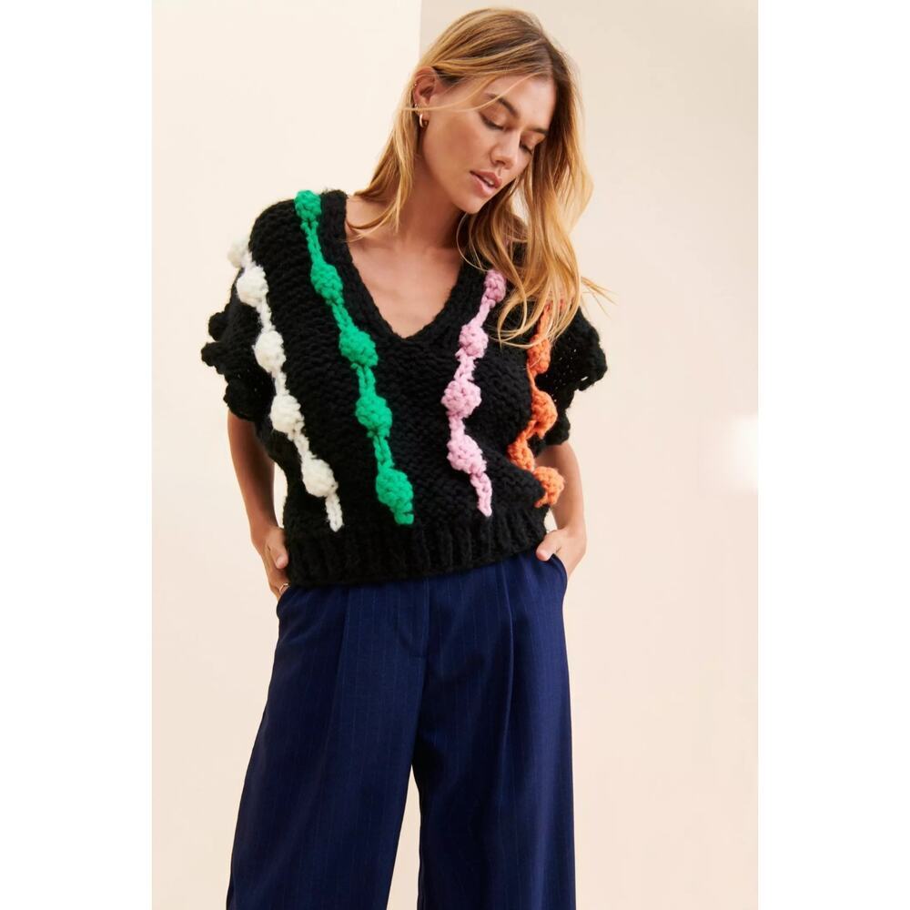 SAACHI for Anthropologie Striped Crochet Sweater Vest. Size L. Retails $130